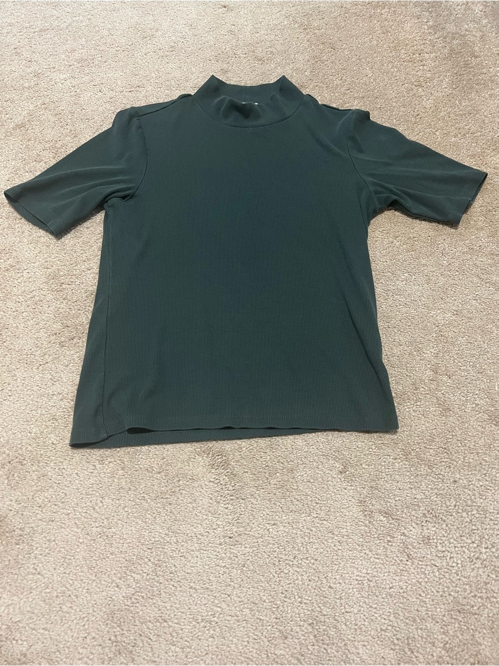 Marine Layer Rib Lexi Mock Neck Short Sleeve Top in Green Gables Size M